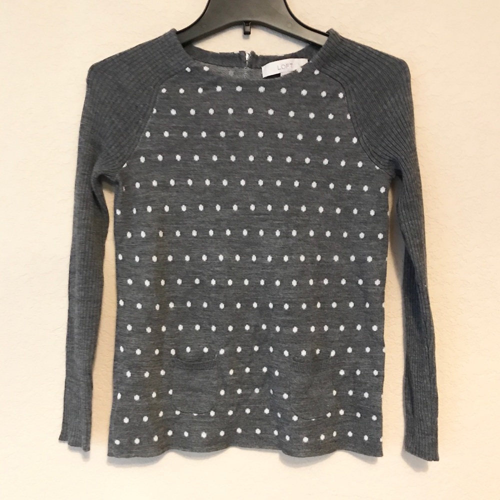 {EUC} LOFT Gray Polka Dot Sweater